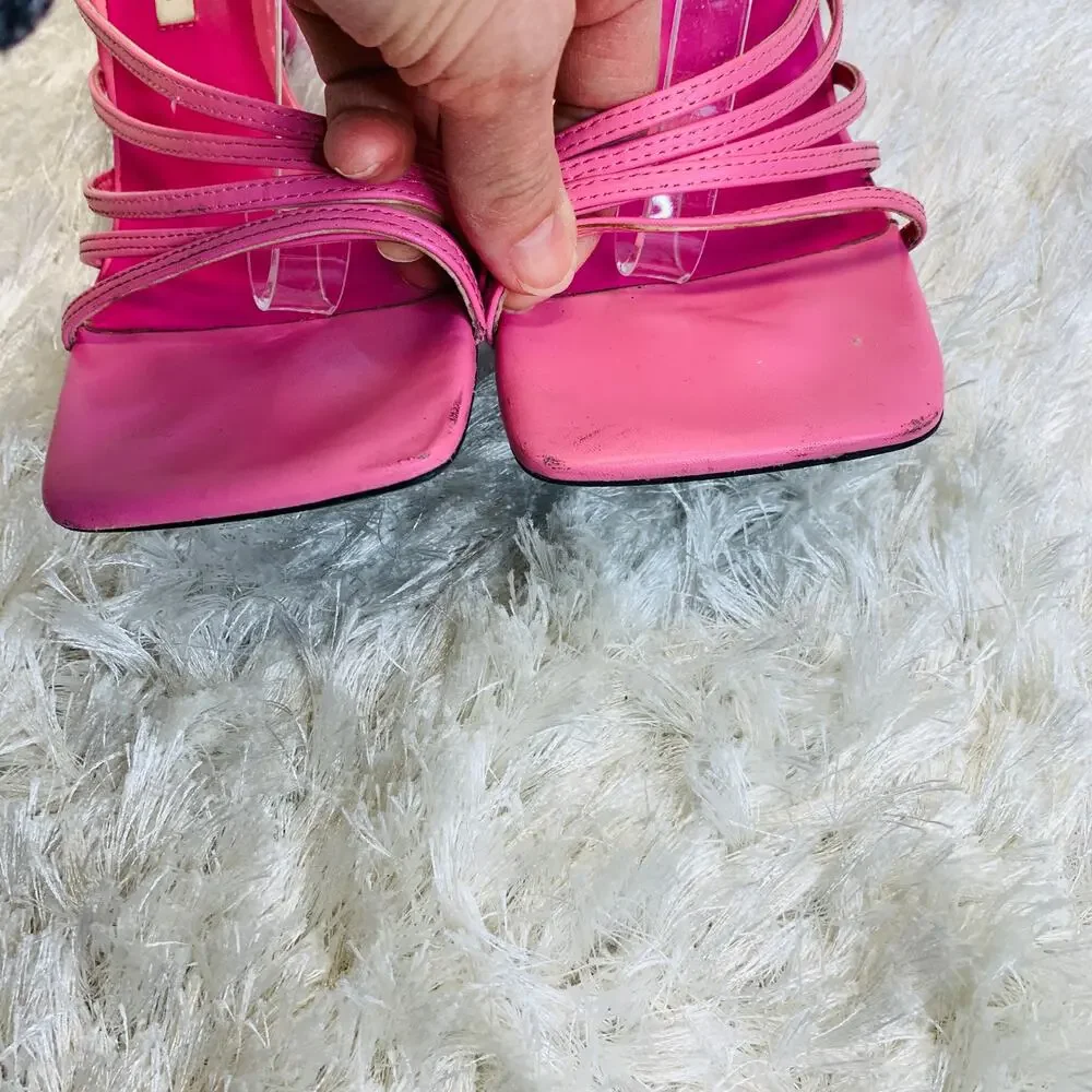 PINK Zara Strappy Heels Wrap Ankle Strap Sz 39 8.5 Scuffed Heels - Picture 4 of 9